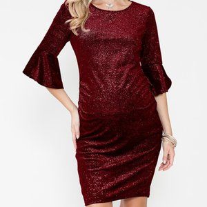 Maternity Holiday Velvet Glitter Cocktail Dress - Burgundy